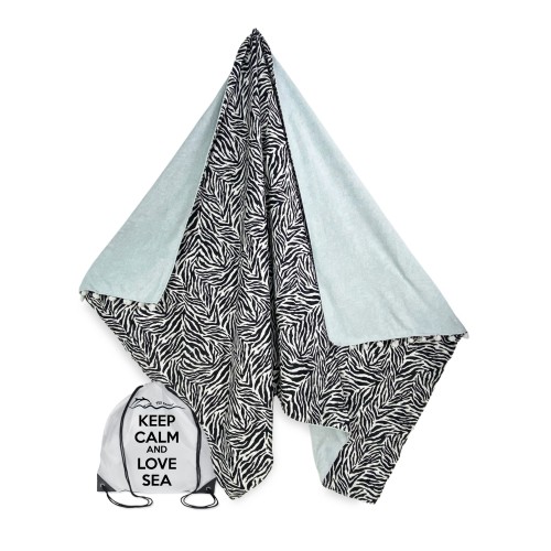 KIKOY Doppeltes Zebra Strandtuch aus BAUMWOLLE und FROTTEE mit KEEP BACKPACK