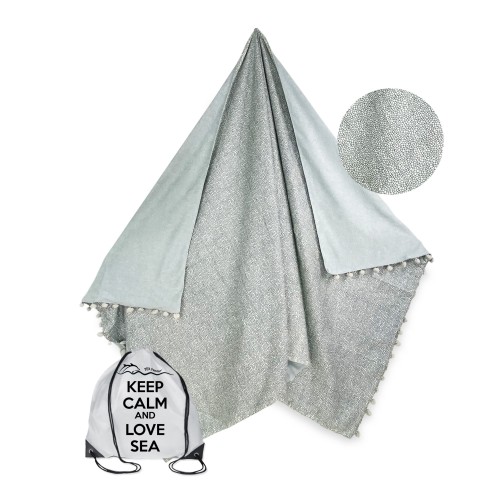 DOUBLE SERVIETTE DE PLAGE KIKOY Boy Grey en COTON et ÉPONGE avec KEEP BACKPACK