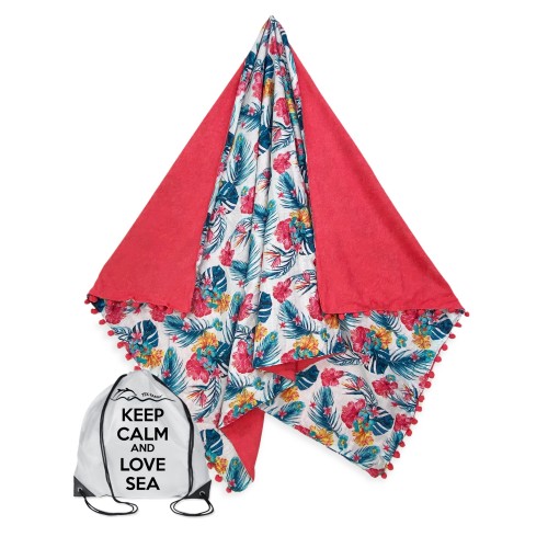KIKOY Tropical Pink doppeltes Strandtuch aus BAUMWOLLE und FROTTEE mit KEEP BACKPACK