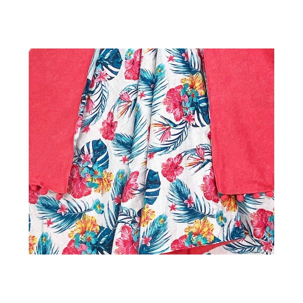 KIKOY Tropical Pink double beach towel in COTTON and TERRY TOWEL with KEEP BACKPACK