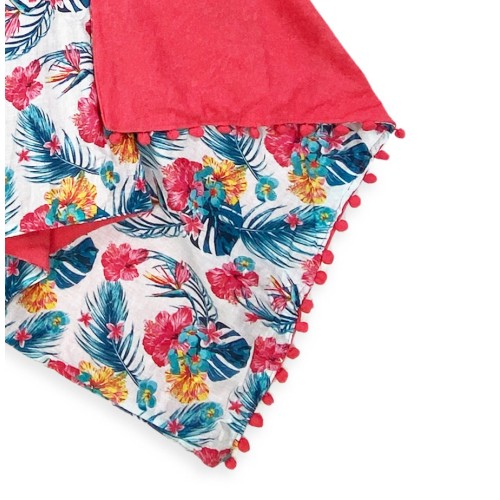DOUBLE SERVIETTE DE PLAGE KIKOY Tropical Pink en COTON et ÉPONGE avec SAC À DOS KEEP