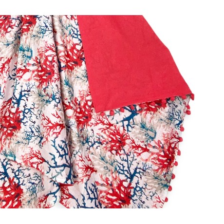 Serviette de plage kikoy imprimée de coraux bleus et roses