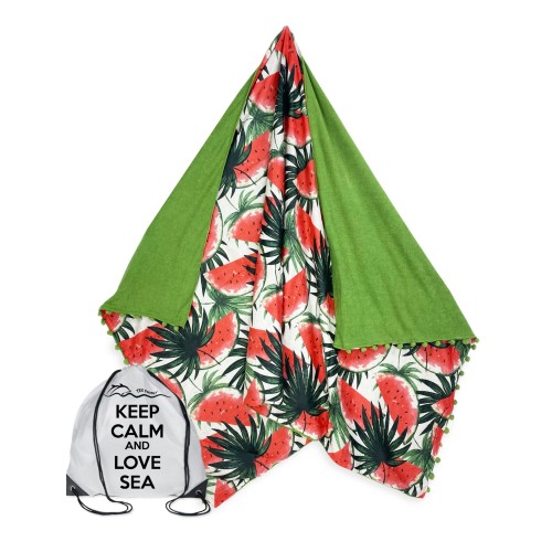 KIKOY Green Watermelon double beach towel in COTTON and TERRY TOWEL with KEEP BACKPACK