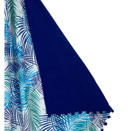 KIKOY Double Beach Towel Blue Leaves in COTTON and TERRY TOWEL with KEEP BACKPACK