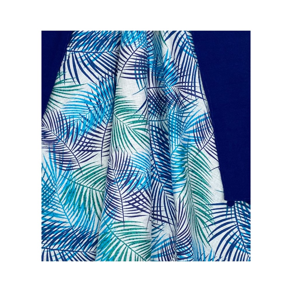 KIKOY Toalla de Playa Doble Hojas Azules en ALGODÓN y TOALLA DE RIZO con MOCHILA KEEP