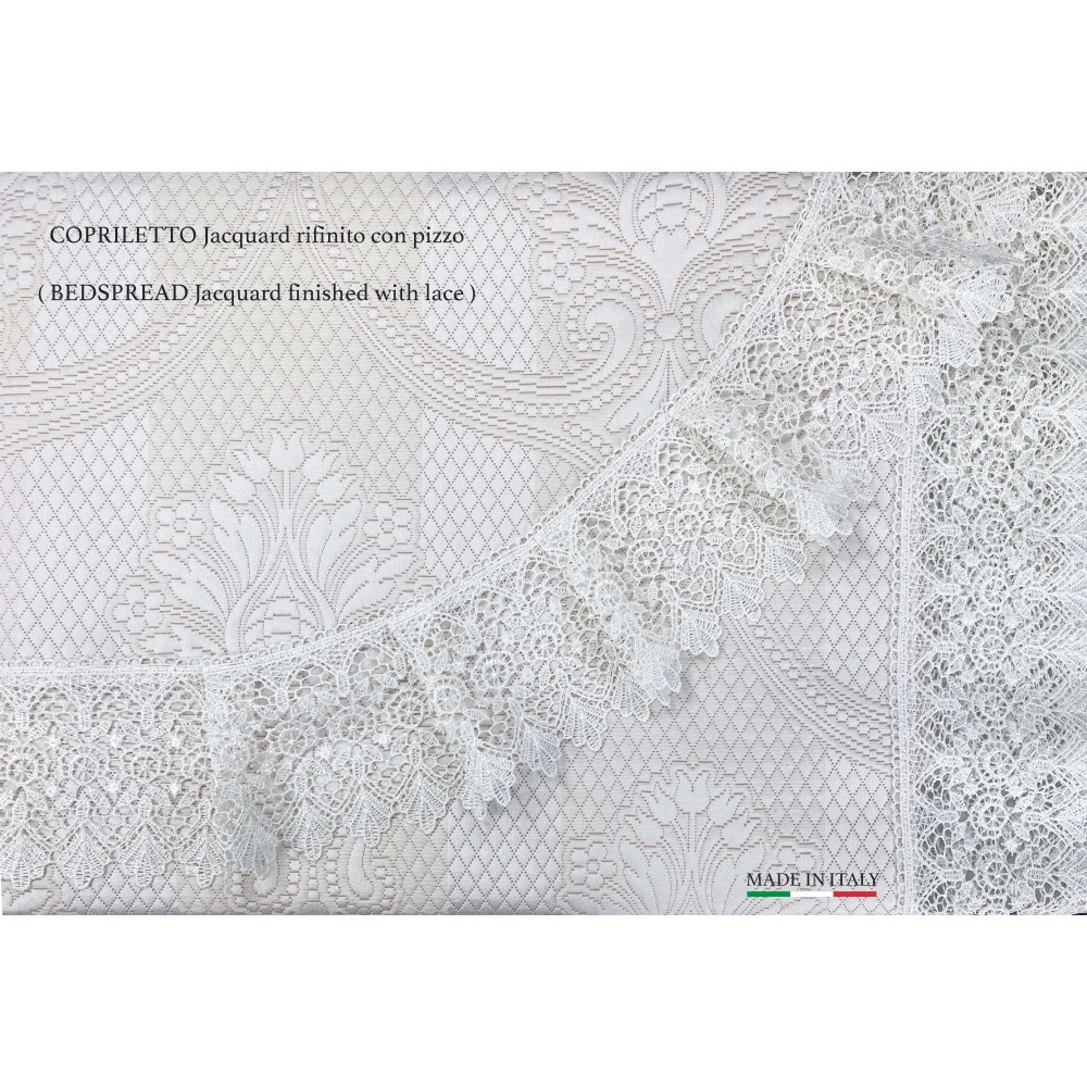 BAULETTO SUSY rifinito con Pizzo Macramè MATRIMONIALE lenzuolo e COPRILETTO idea SPOSA