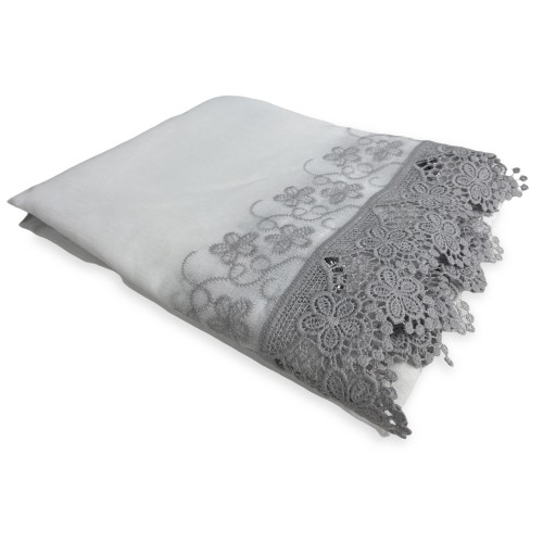 TENTE DENTELLE MACRAMÈ FIORE gris CM.140X280 emballé