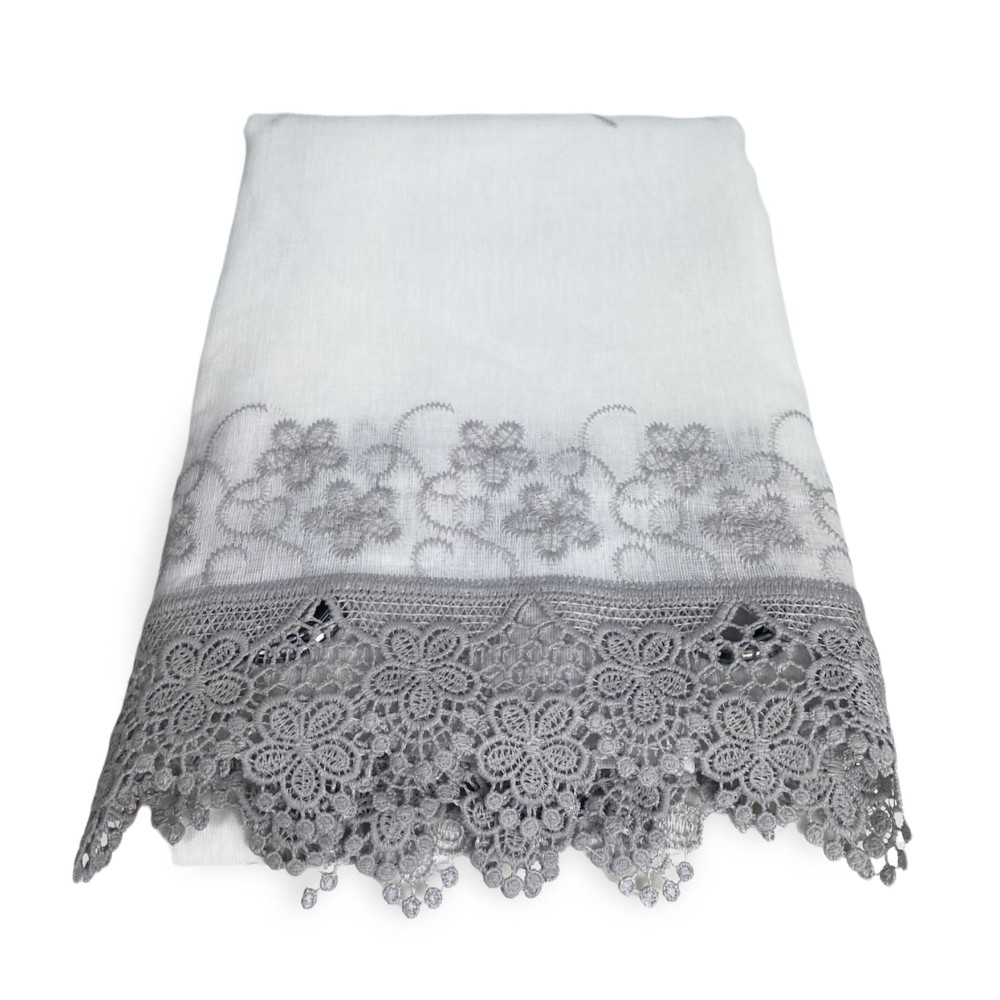 Cortina de carpa ENCAJE DE FLORES DE MACRAMÉ GRIS CM.140X280