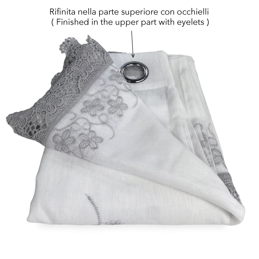 TENDA tendone PIZZO MACRAMÈ FIORE grigio CM.140X280 confezionata