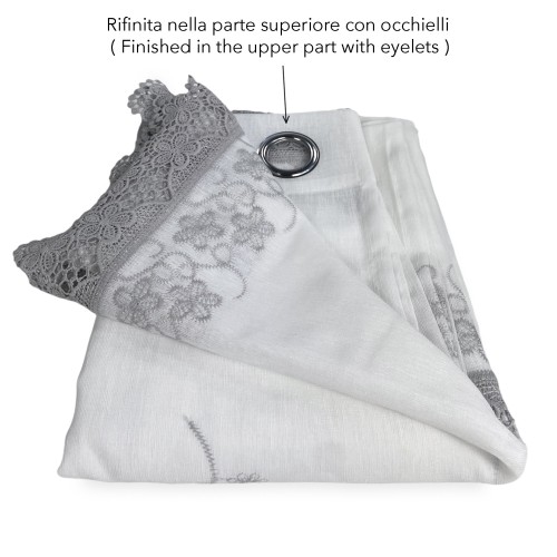 TENDA tendone PIZZO MACRAMÈ FIORE grigio CM.140X280 confezionata