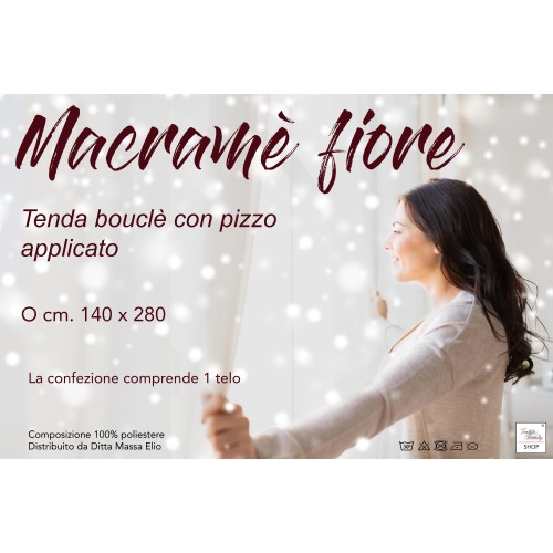 TENTE DENTELLE MACRAMÈ FIORE gris CM.140X280 emballé