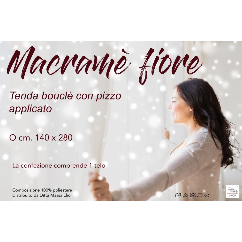 TENDA tendone PIZZO MACRAMÈ FIORE beige CM.140X280 confezionata