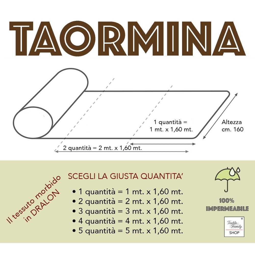 AUVENT EN TISSU TAORMINA en DRALON extérieur JARDIN balcon MÈTRE imperméable à l’eau et hydrofuge hauteur cm. 160