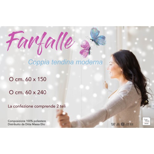 Coppia TENDINA vetro FARFALLE Grigio larghe cm. 60 da Finestra e da Porta