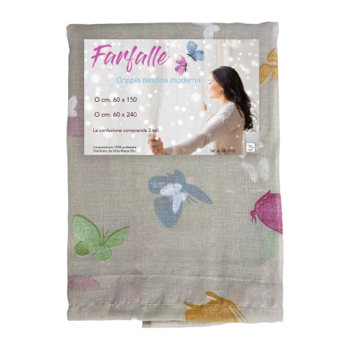 Pair of CURTAIN glass BUTTERFLIES Beige wide cm. 60 from Window and Door