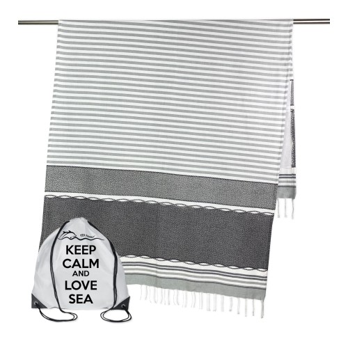 BEACH TOWEL fouta BOY GREY size LARGE with Beach backpack KEEP CALM CM.100X200