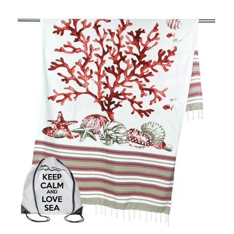 serviette de plage fouta avec coraux rouges