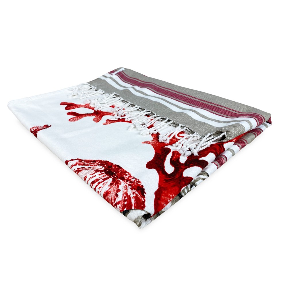 RED CORAL FOUTA STRANDTUCH Größe LARGE mit Strandrucksack KEEP CALM CM.100X200