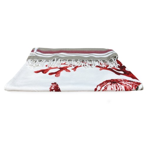 RED CORAL FOUTA STRANDTUCH Größe LARGE mit Strandrucksack KEEP CALM CM.100X200