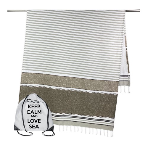 BEACH TOWEL fouta BOY BEIGE size LARGE with Beach backpack KEEP CALM CM.100X200