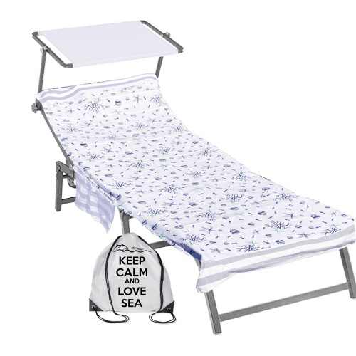 FOUTA BEACH TOW beige Baumwolle Fischbett BEDDY BEACH © MIT TASCHEN Größe cm. 75 X 195 und BEACH Rucksack