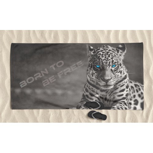BEACH TOWEL in Leopard terry BORN to BE FREE large size cm. 90 X 170