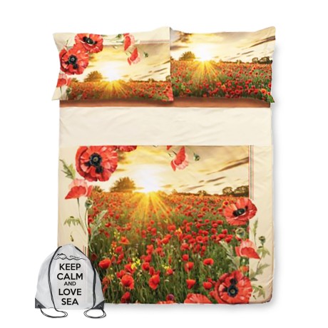 drap en pur coton avec coquelicots