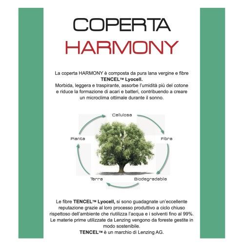 COPERTA HARMONY Peso Medio in PURA LANA VERGINE E TENCEL estratto da Eucalipto e Faggio