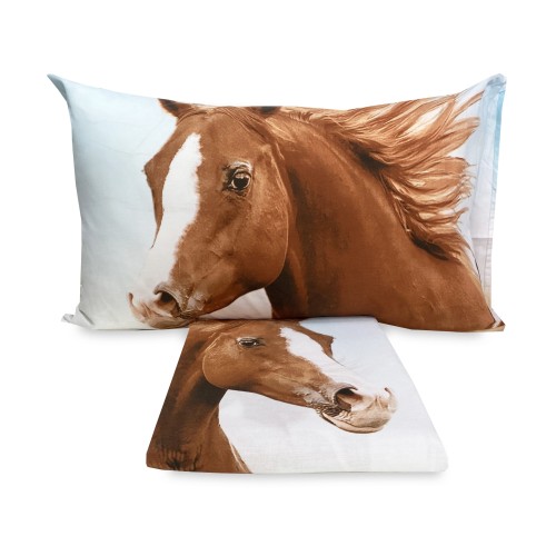 DIGITAL PRINTED BEDSPREAD SHEET SET RACING HORSES with KEEP DOUBLE 2 square bag