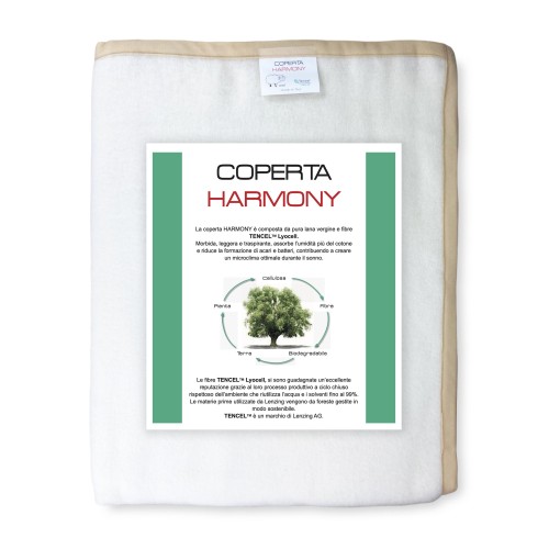 COPERTA HARMONY Peso Medio in PURA LANA VERGINE E TENCEL estratto da Eucalipto e Faggio