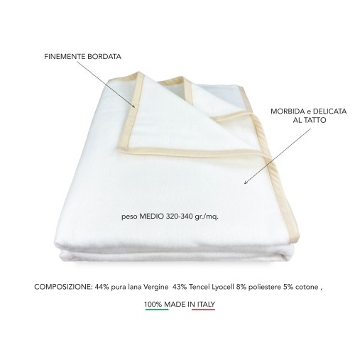 HARMONY BLANKET Medium weight in PURE VIRGIN WOOL AND TENCEL extracted from Eucalyptus and Beech