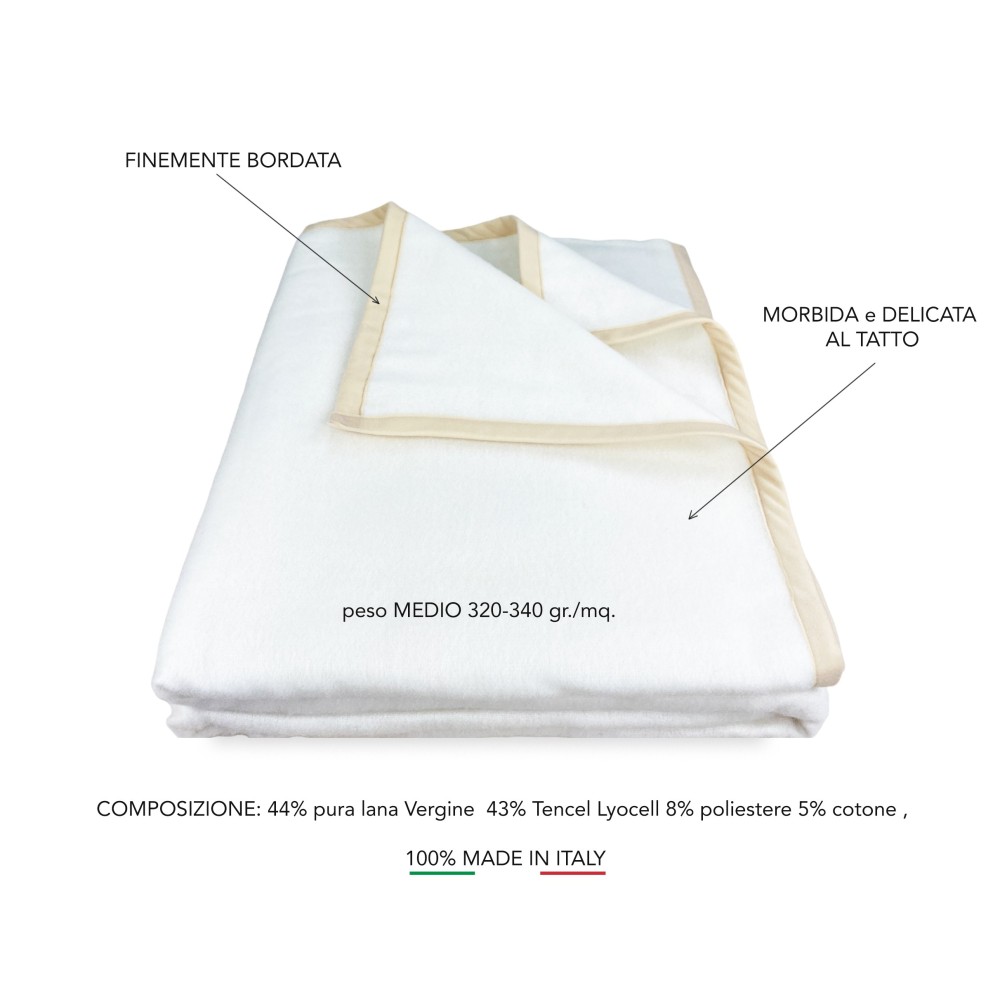 HARMONY light SPRING summer blanket in PURE VIRGIN WOOL and TENCEL double 2 SQUARES