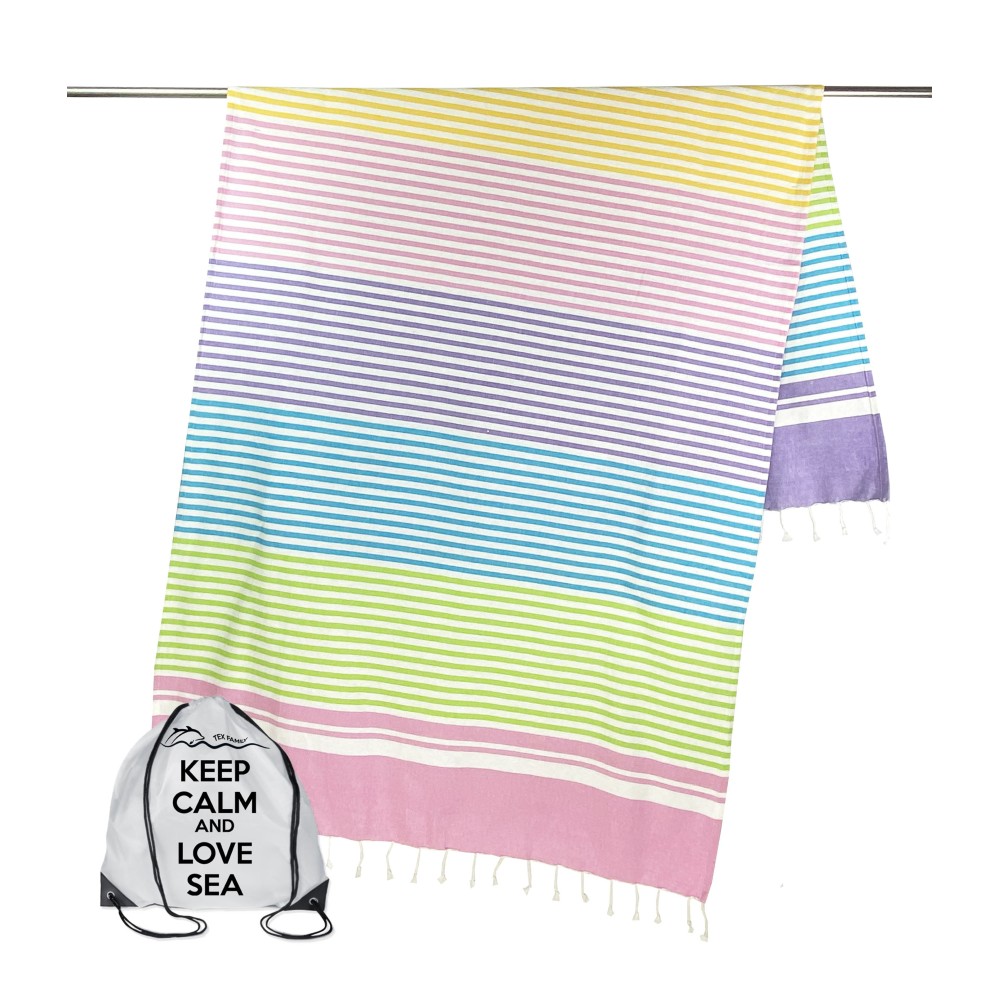 Serviette de plage fouta avec rayures colorées