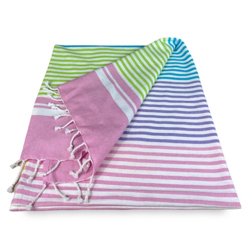 TOALLA DE PLAYA fouta RAYAS DE COLORES talla GRANDE con mochila de playa KEEP CALM CM.100X200