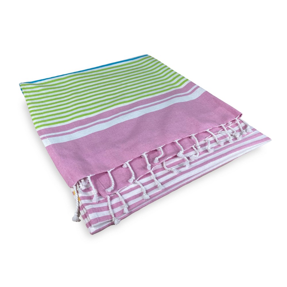 STRANDTUCH fouta FARBIGE STREIFEN GRÖSSE GROSS mit Strandrucksack KEEP CALM CM.100X200