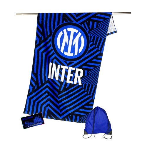 INTER SPORT BEACH TOWEL size cm. 70X140 original INTERNATIONAL with BACKPACK towel holder and postcard