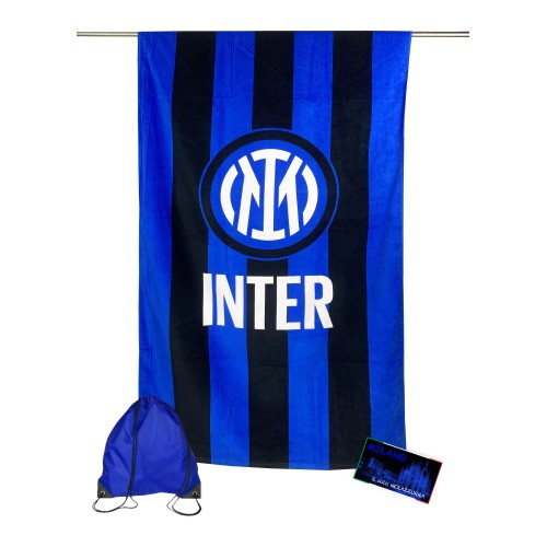 INTER SPORT BEACH TOWEL size LARGE Cm. 90 X 170 ORIGINAL international WITH BACKPACK CARRY and postcard