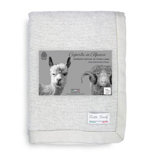 LEICHTE SOMMERDECKE AUS FEINER MERINOWOLLE UND ALPAKA DOPPELT 2 QUADRATE