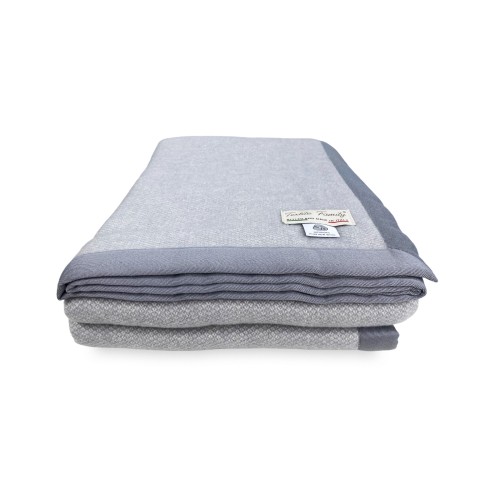 LIGHT SPRING BLANKET NANTES SUMMER IN FINE MERINO WOOL double 2 SQUARES gray