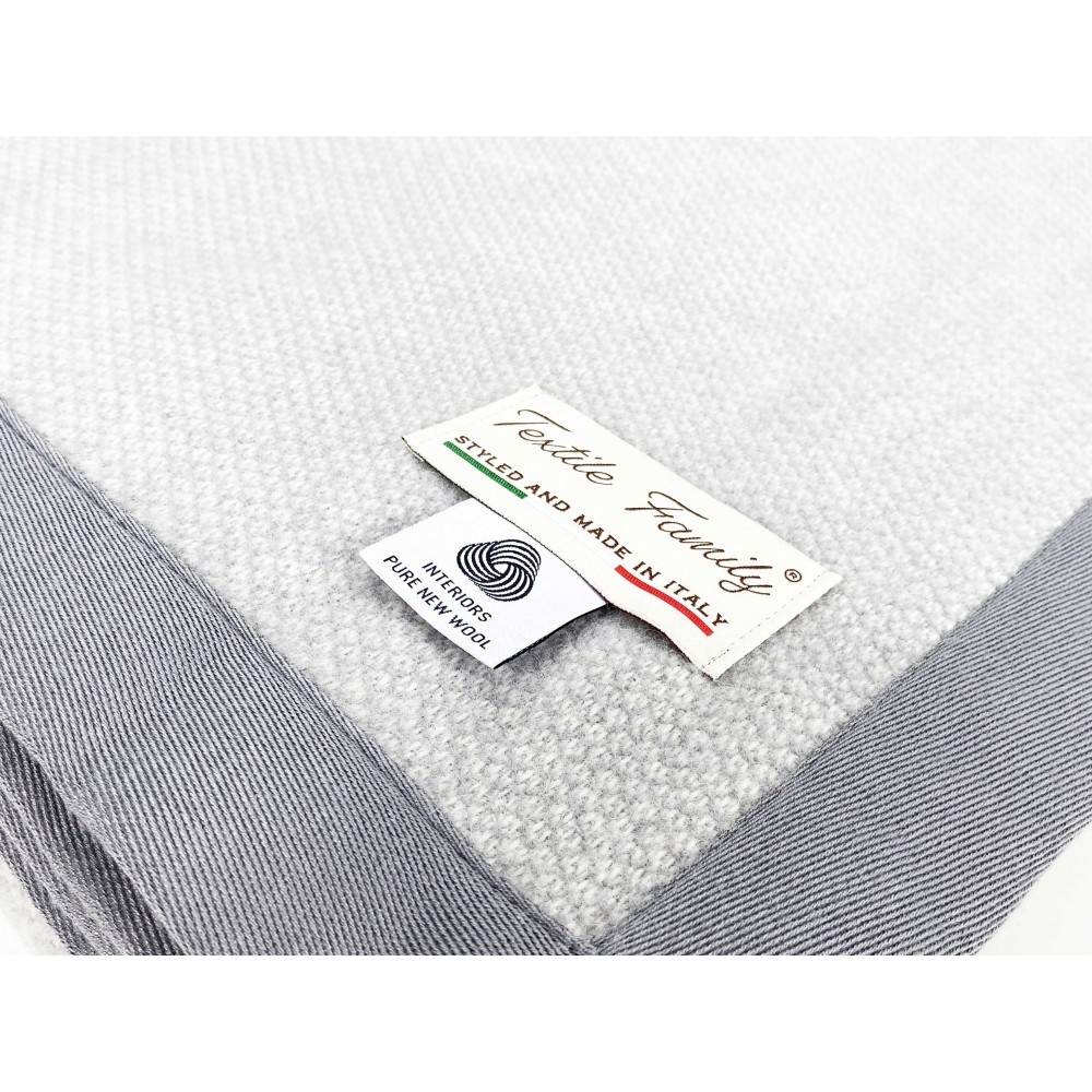 LIGHT SPRING BLANKET NANTES SUMMER IN FINE MERINO WOOL double 2 SQUARES gray