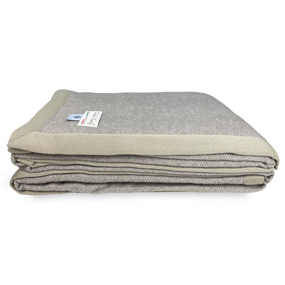 Couverture légère d'été Nantes en laine mérinos fine double 2 carrés taupe