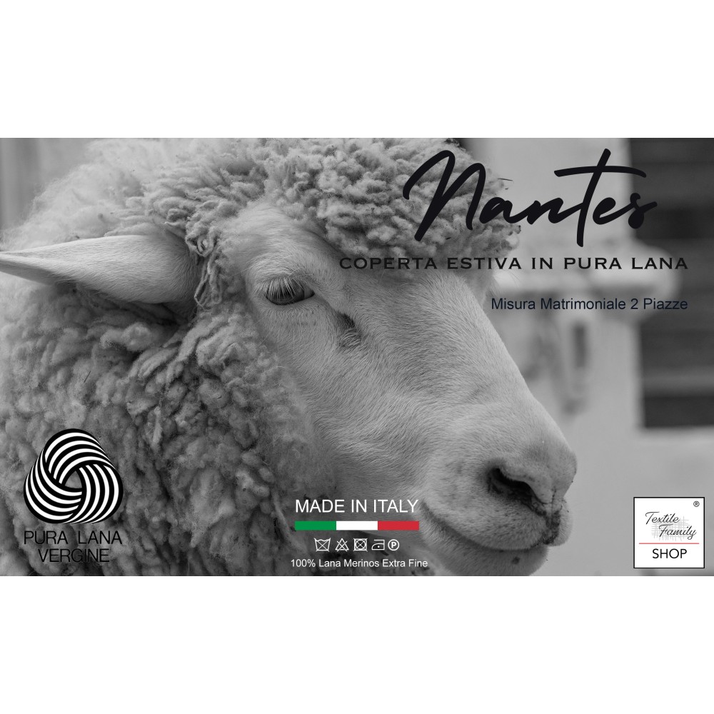 COPERTA leggera PRIMAVERILE NANTES estiva IN LANA MERINO FINE matrimoniale 2 PIAZZE tortora