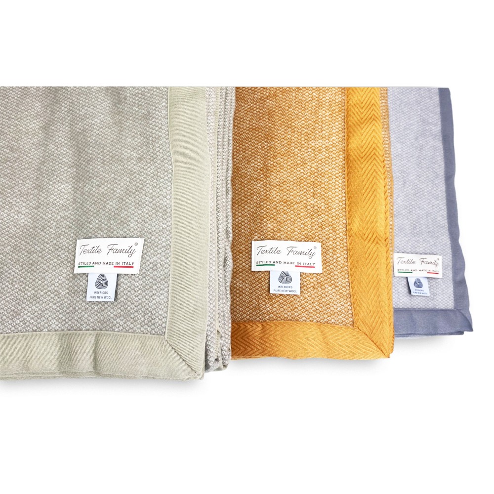 LIGHT SPRING BLANKET NANTES SUMMER IN FINE MERINO WOOL double 2 SQUARES beige