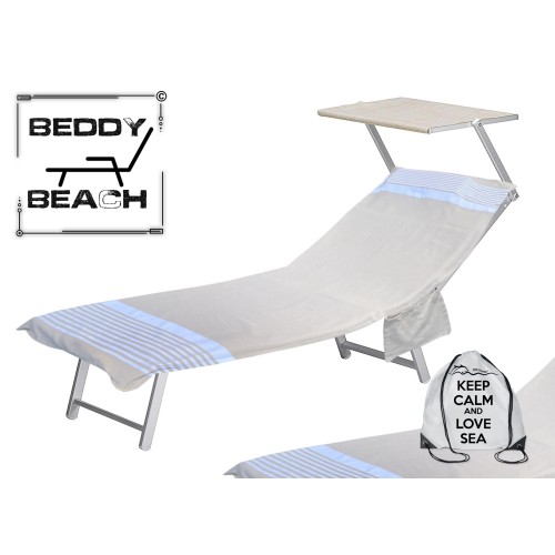 SERVIETTE DE PLAGE FOUTA LIT ALVIN BEIGE coton BEDDY PLAGE © AVEC POCHES TAILLE CM. 75 X 195 et sac à dos de plage