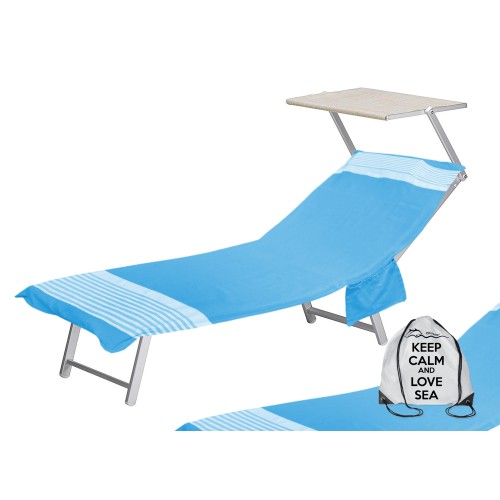 FOUTA BEACH TOWEL ALVIN BLUE COT in cotton BEDDY BEACH © WITH POCKETS SIZE CM. 75 X 195 and BEACH backpack