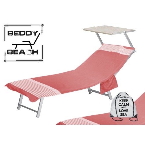 TELO MARE fouta LETTINO ALVIN ROSSO in cotone BEDDY BEACH © CON TASCHE MISURA CM. 75 X 195 e zaino SPIAGGIA
