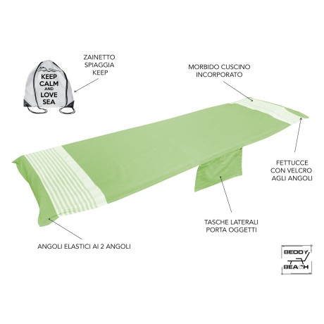 serviette de plage coton vert rayures chaise longue