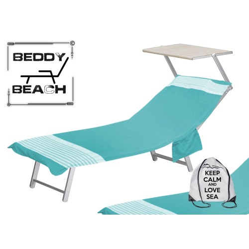 TELO MARE fouta LETTINO ALVIN SMERALDO in cotone BEDDY BEACH © CON TASCHE MISURA CM. 75 X 195 e zaino SPIAGGIA