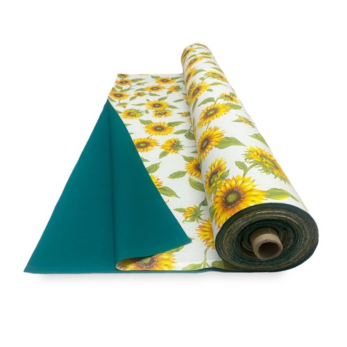 TESSUTO tenda SOLE STAMPATO con GIRASOLI e VERDE UNITO da un Lato da esterno GIARDINO balcone A METRO altezza cm. 300