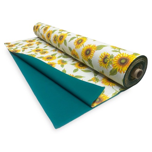 TISSU D’AUVENT IMPRIMÉ avec TOURNESOLS et GREEN UNITED d’un côté du balcon extérieur du JARDIN UN MÈTRE de hauteur cm. 300